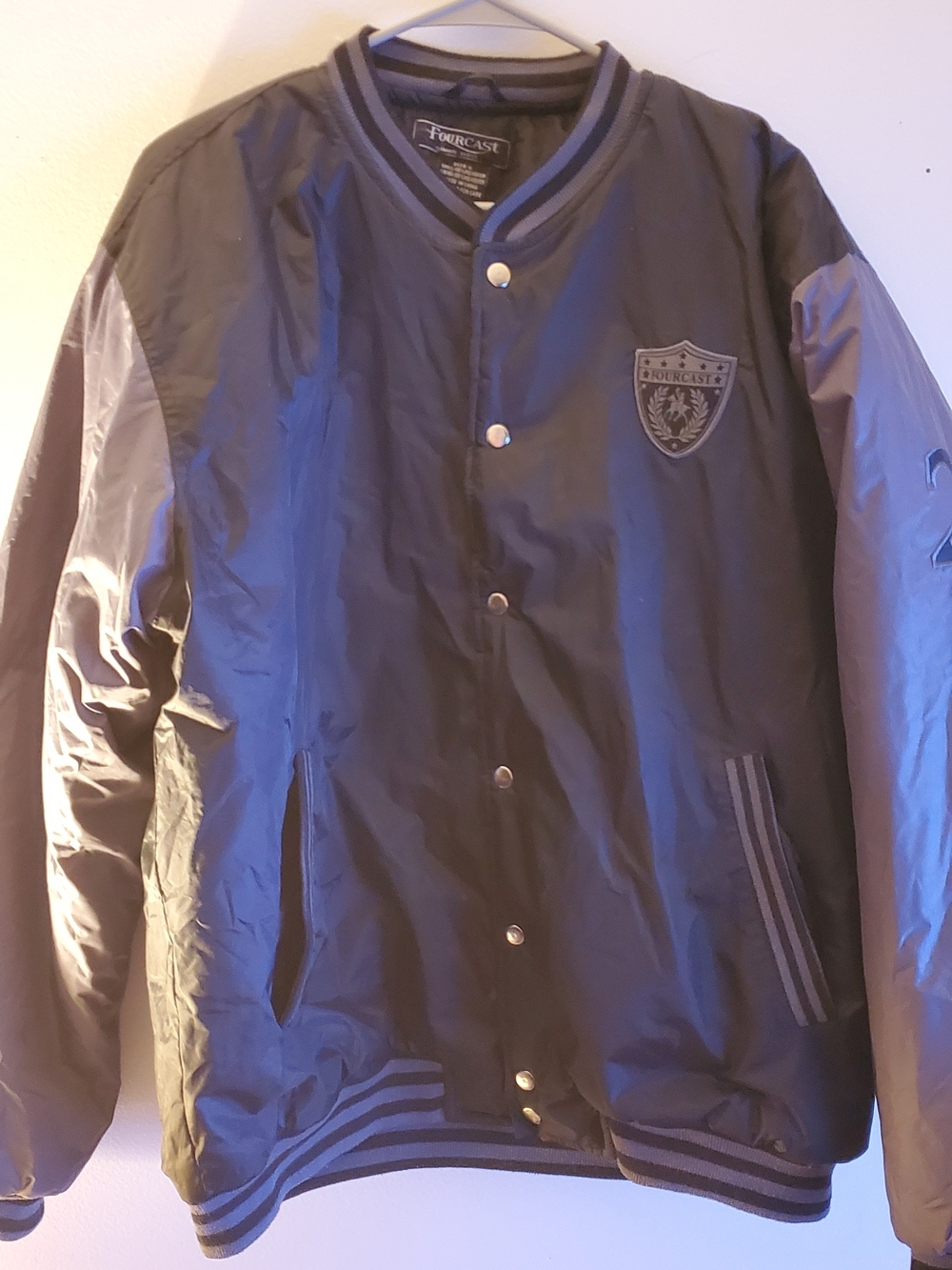 Forcast Men’s Black and Gray Bomber-Style Varsity Jacket